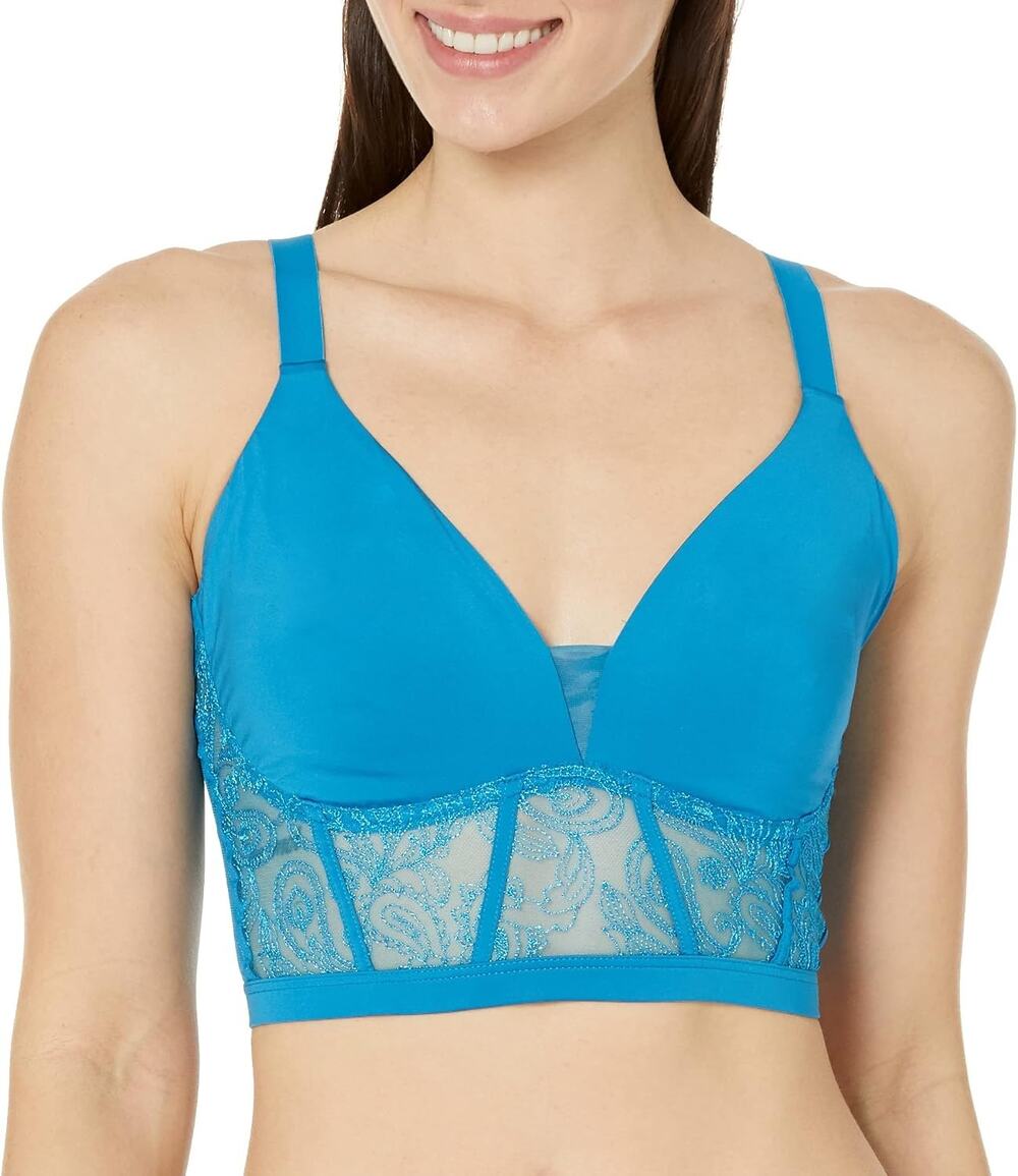 Cosabella Bralette Bra Size M Blue Sardenga Embroidery Curvy Plunge Back Zip